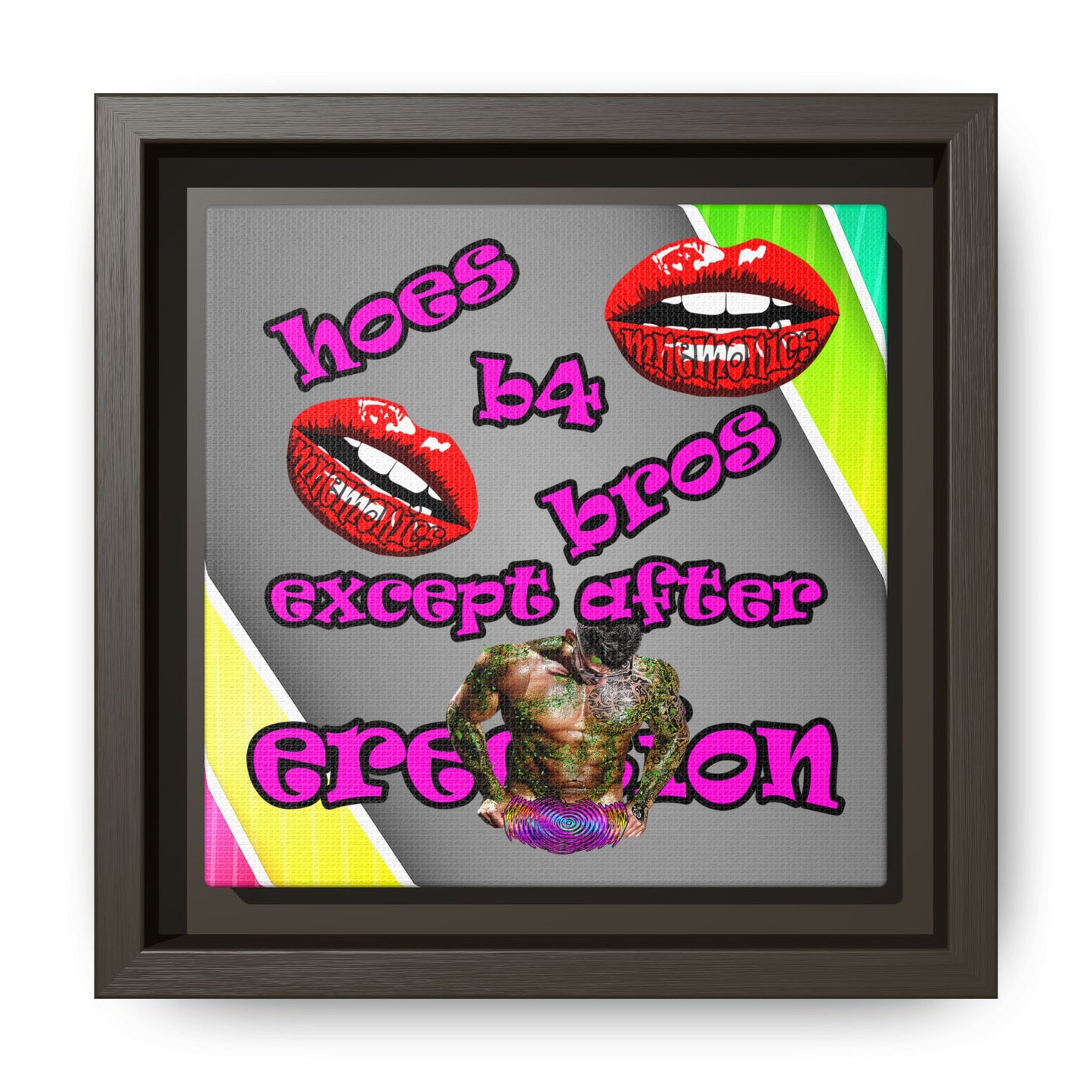 hoes b4 bros - framed canvas art (rainbow split)