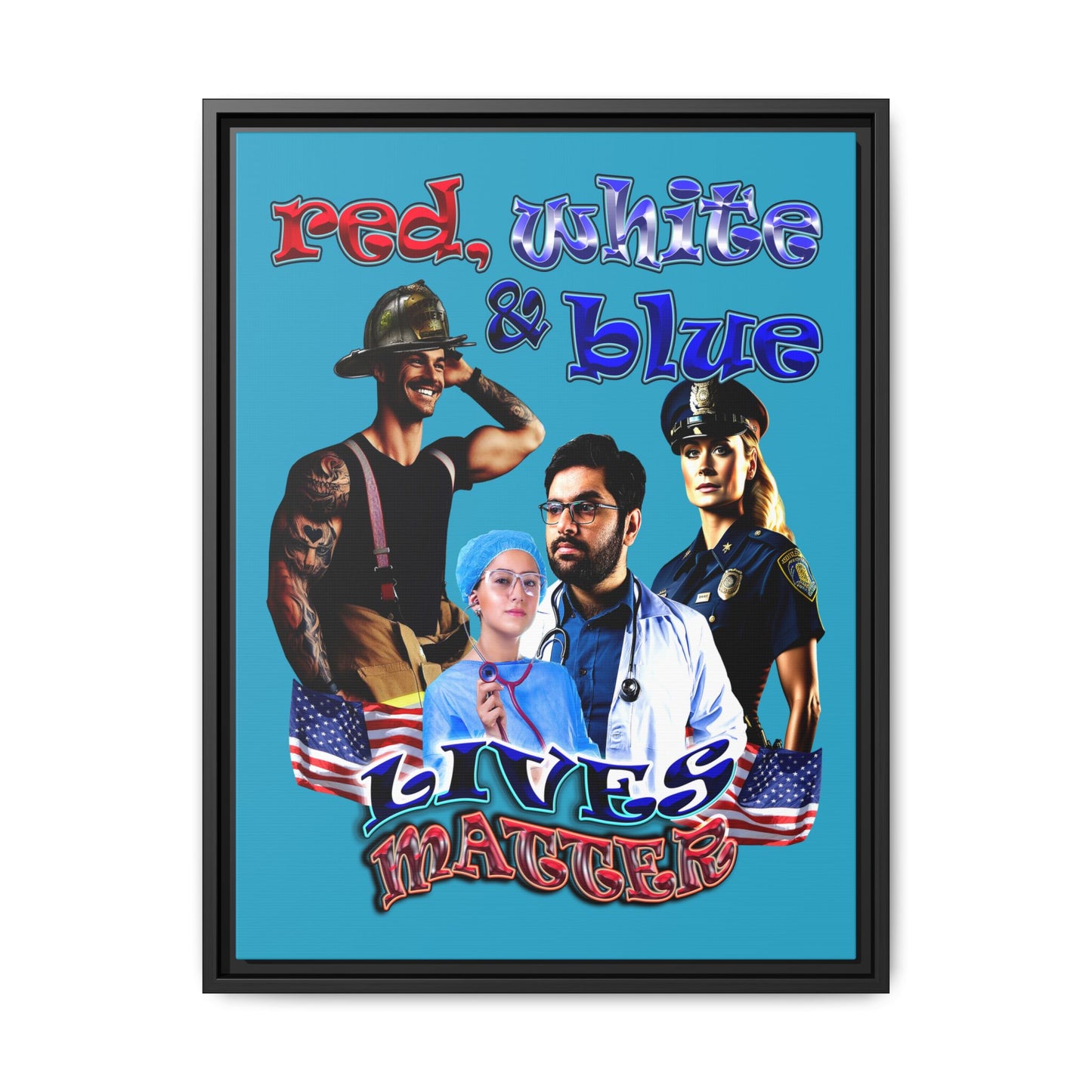rw&b lives matter - framed canvas art (turquoise)