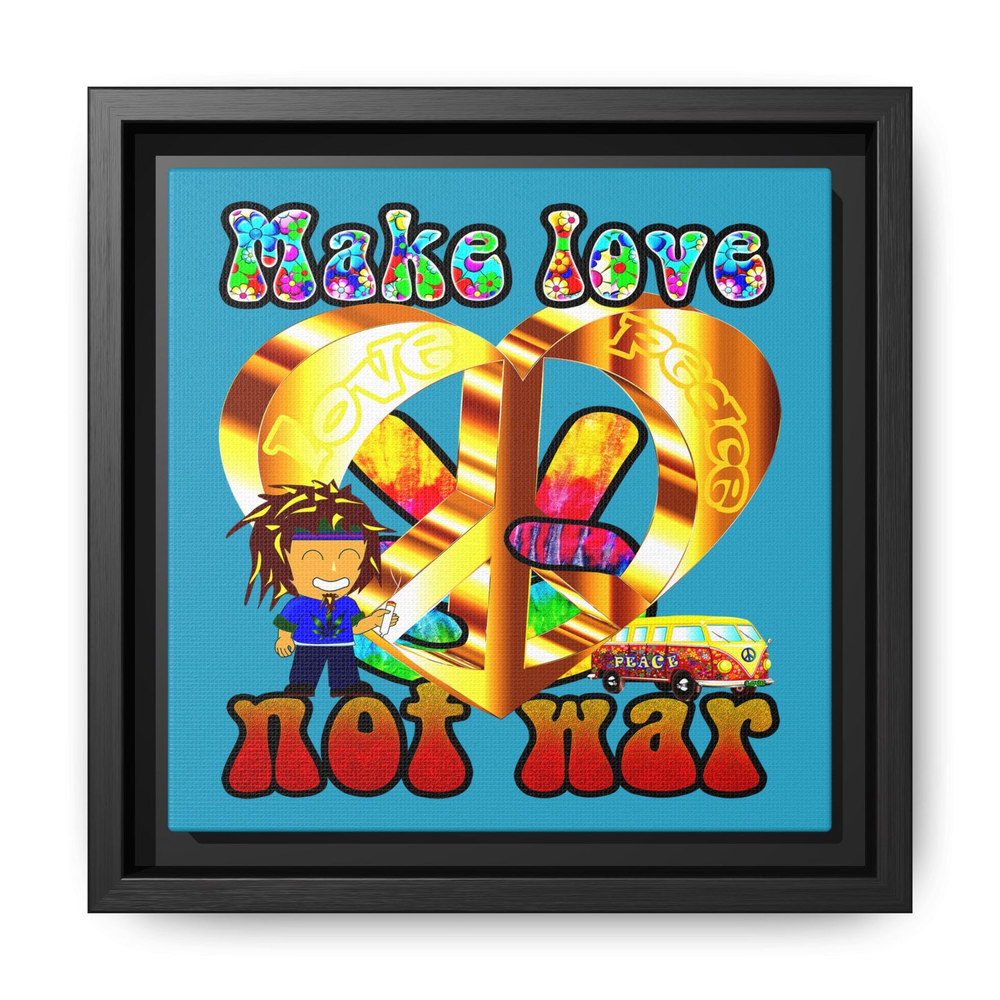 love peace - framed canvas art (turquoise)