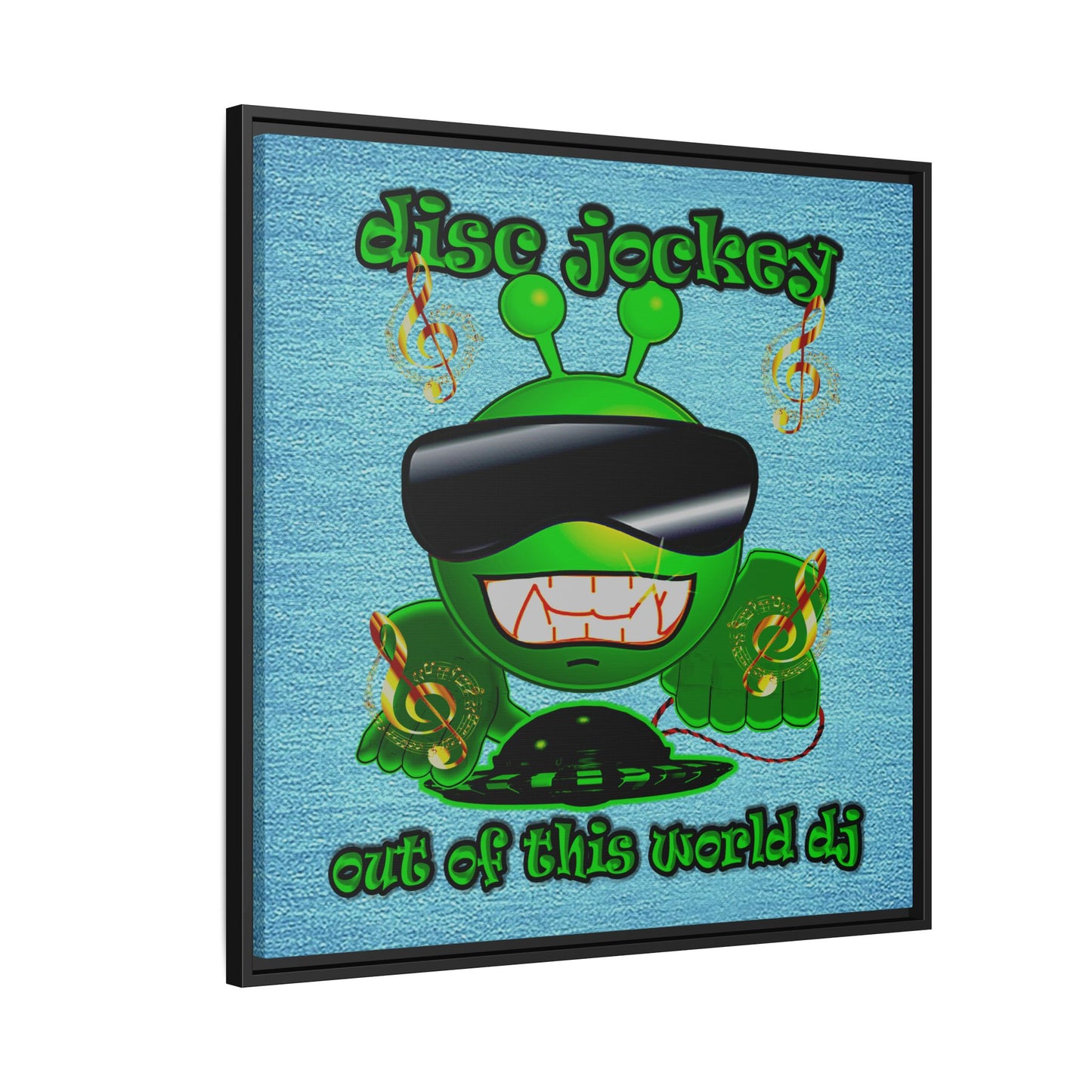 disc jockey - framed canvas art (faded blue)