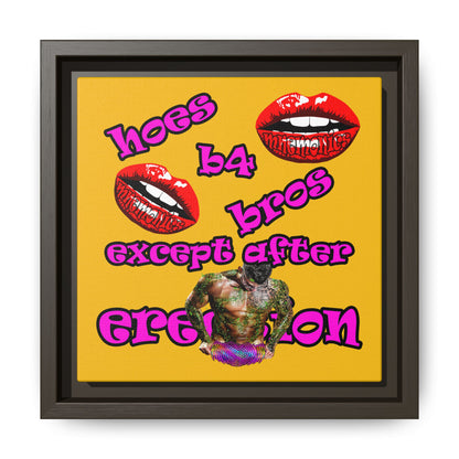 hoes b4 bros - framed canvas art (yellow)