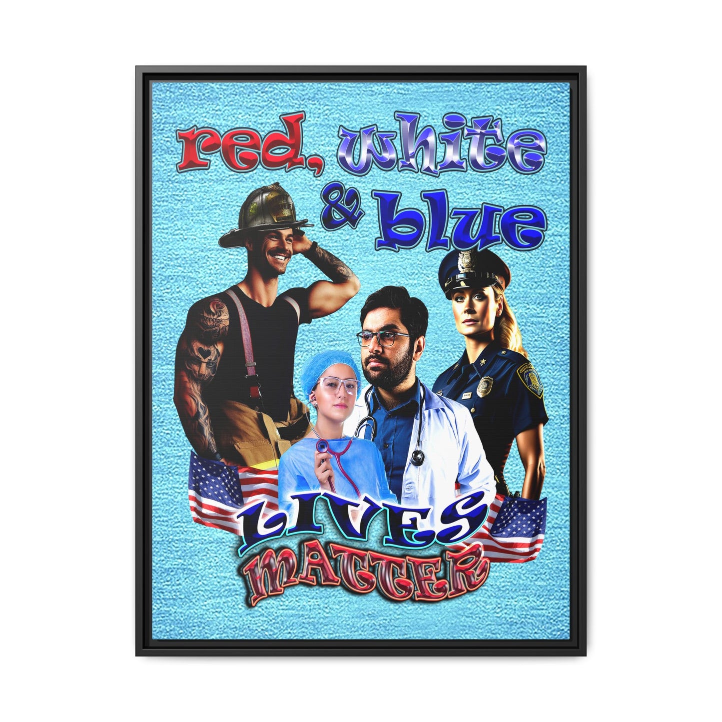 rw&b lives matter - framed canvas art (faded blue)