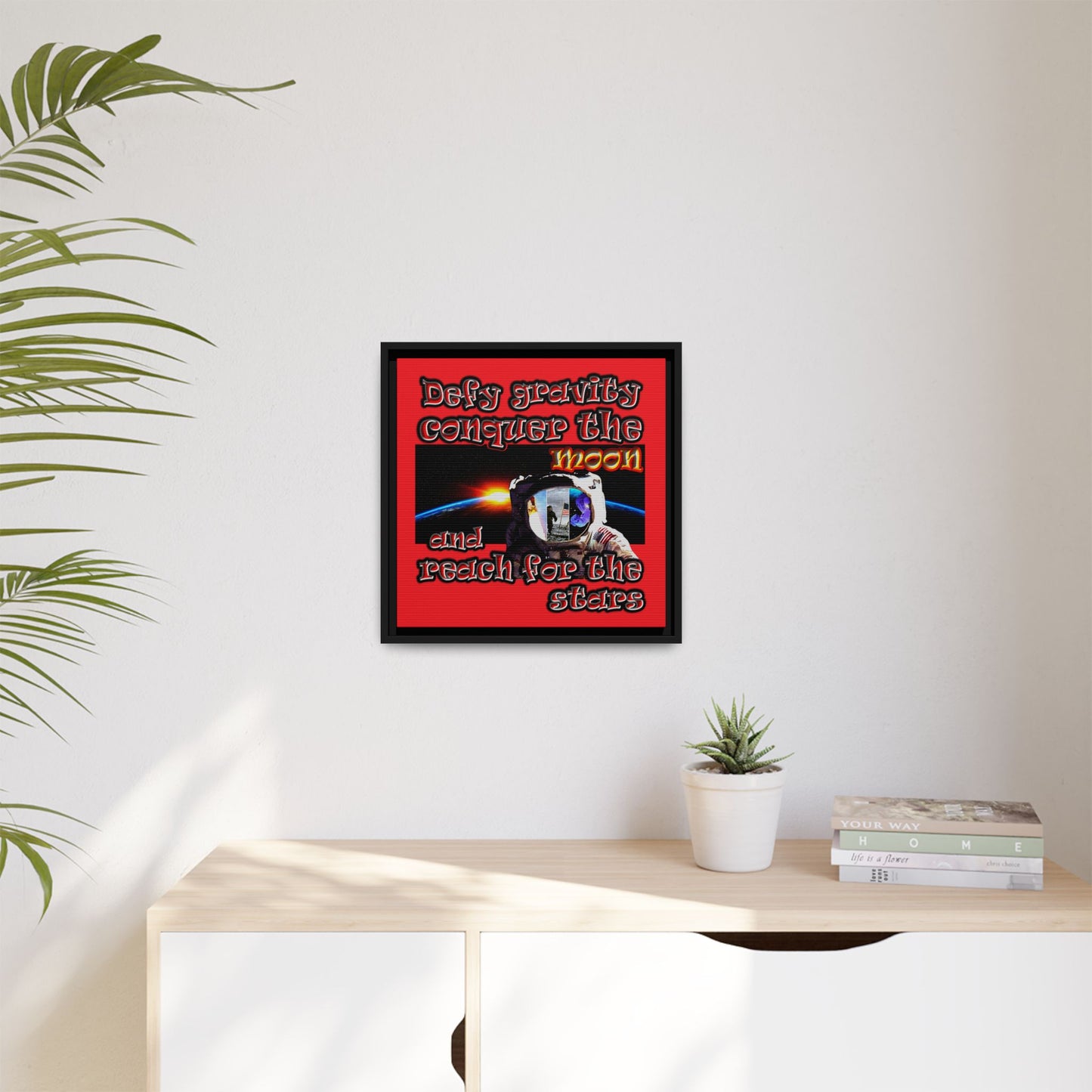 defy conquer reach - framed canvas art (red)