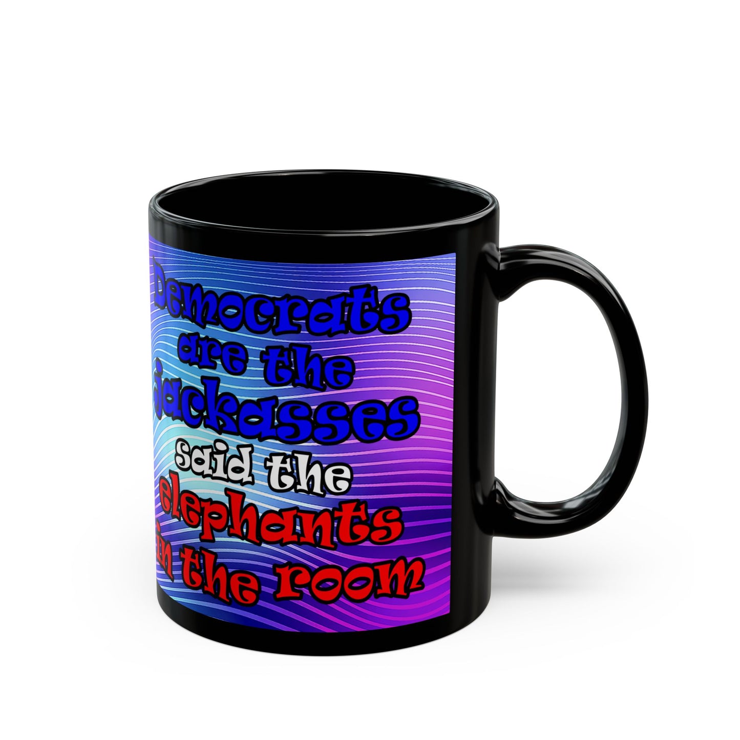 donkeys and elephants - Black Mug (purple wave)