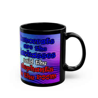 donkeys and elephants - Black Mug (purple wave)