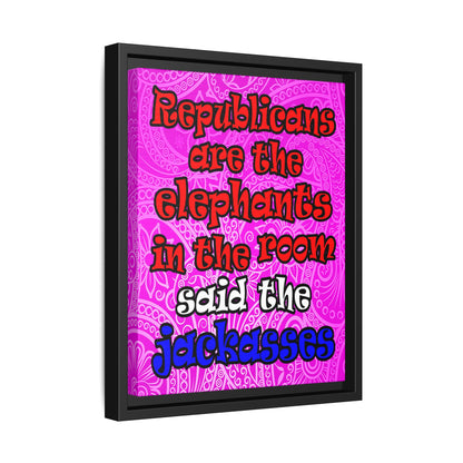 donkeys and elephants - framed canvas art (pink swirl)