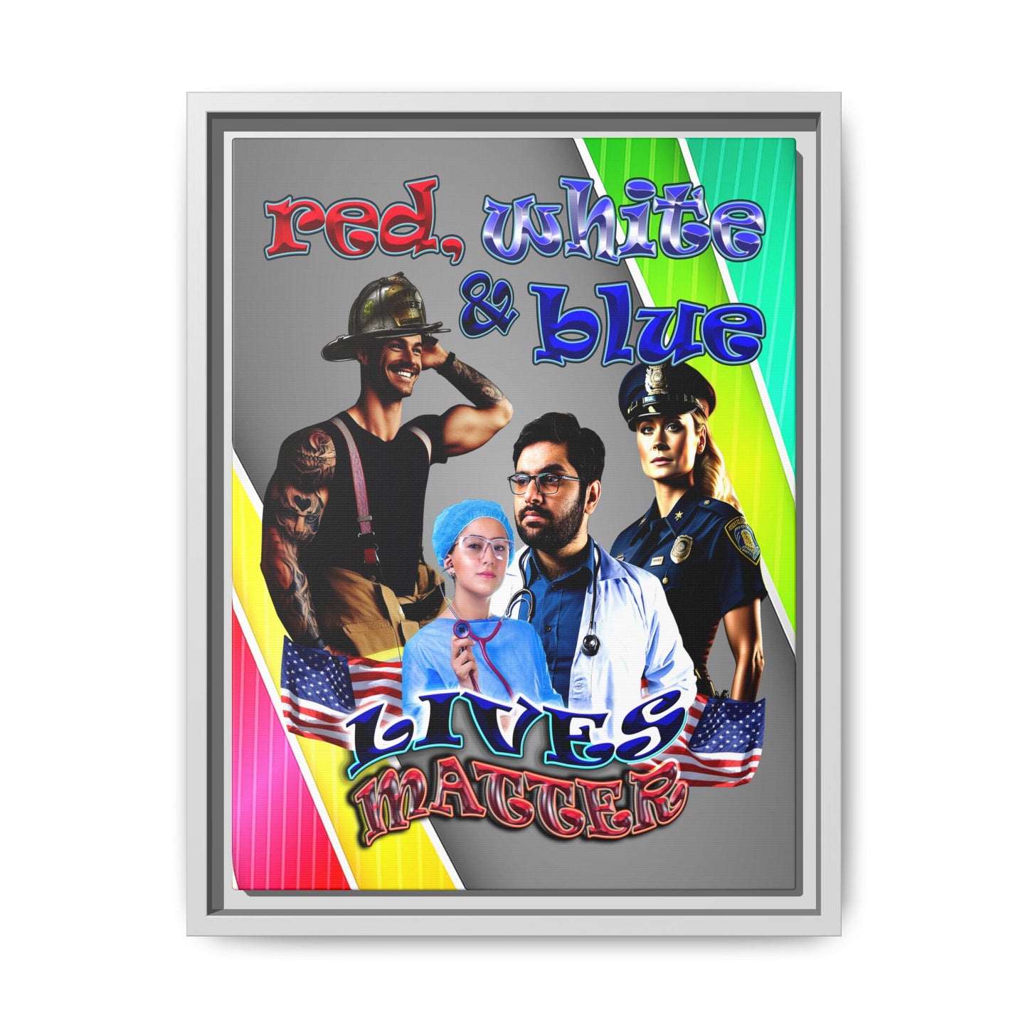 rw&b lives matter - framed canvas art (rainbow split)
