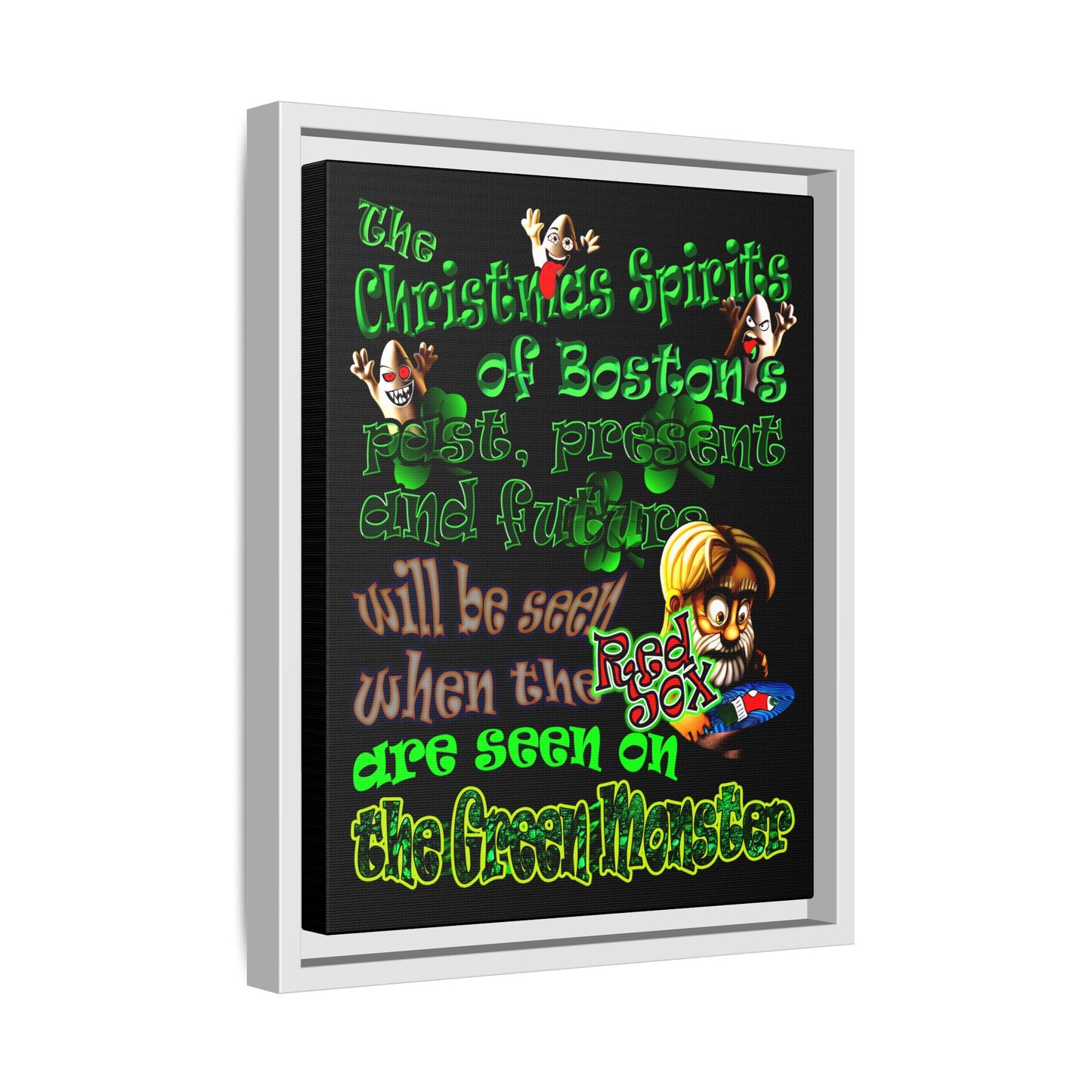 christmas spirits of boston - framed canvas art (black)