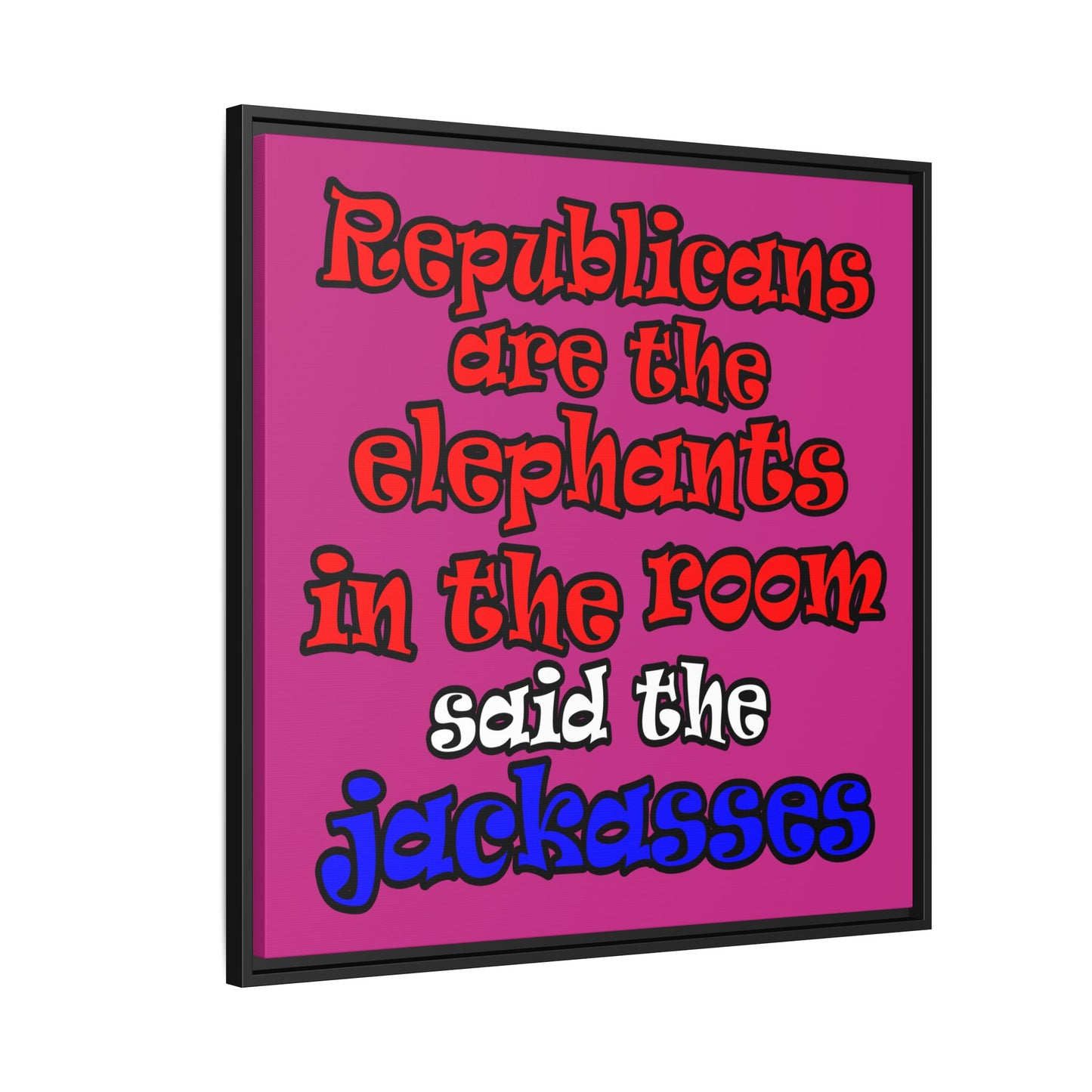 donkeys and elephants - framed canvas art (pink)