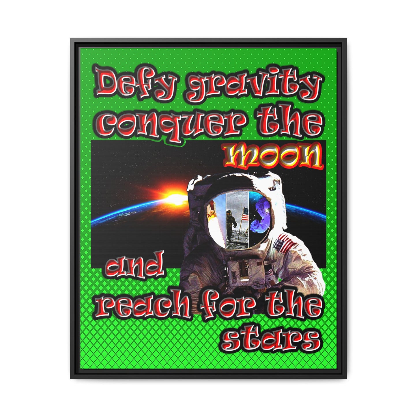 defy conquer reach - framed canvas art (logo green)