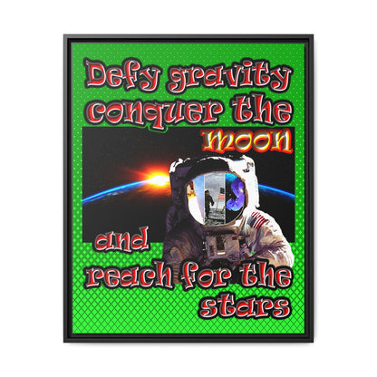 defy conquer reach - framed canvas art (logo green)