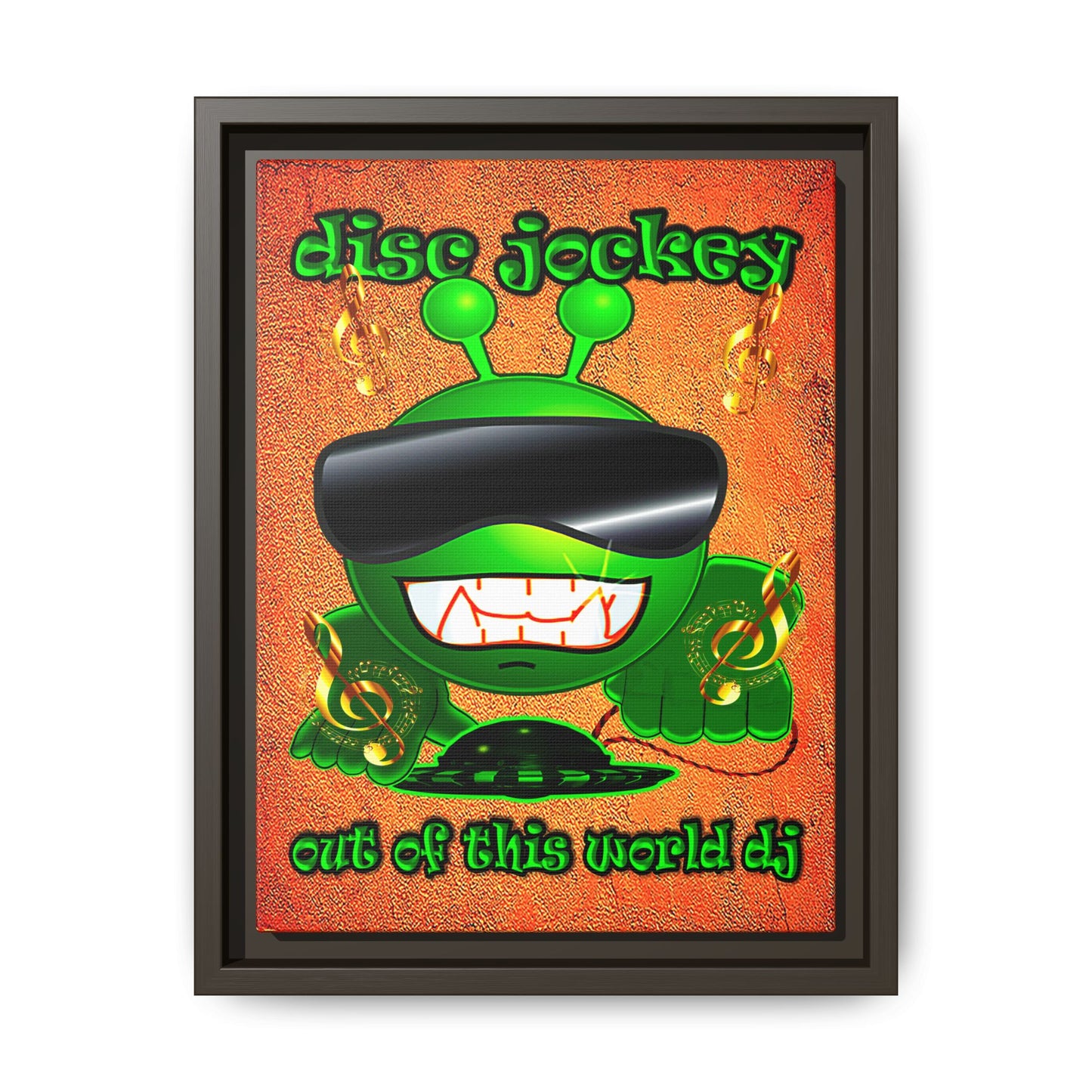 disc jockey - framed canvas art (burnt orange)