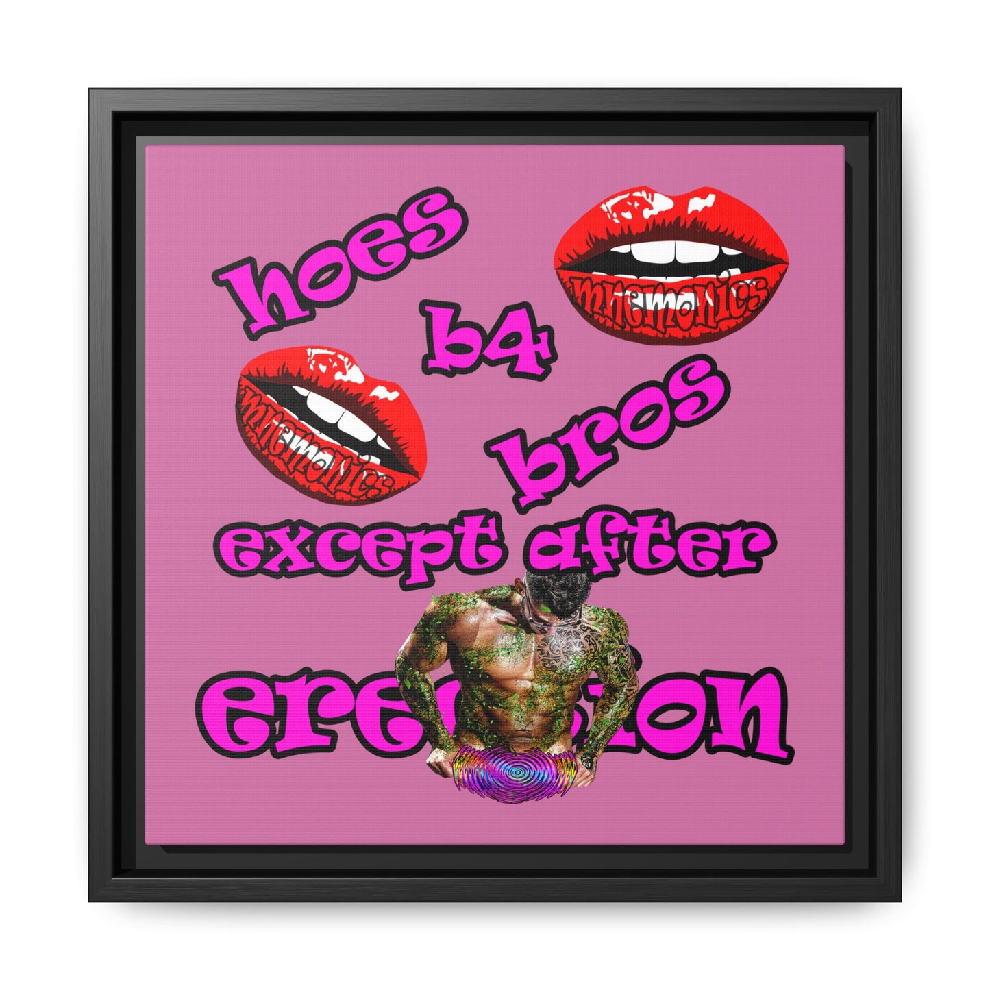 hoes b4 bros - framed canvas art (light pink)