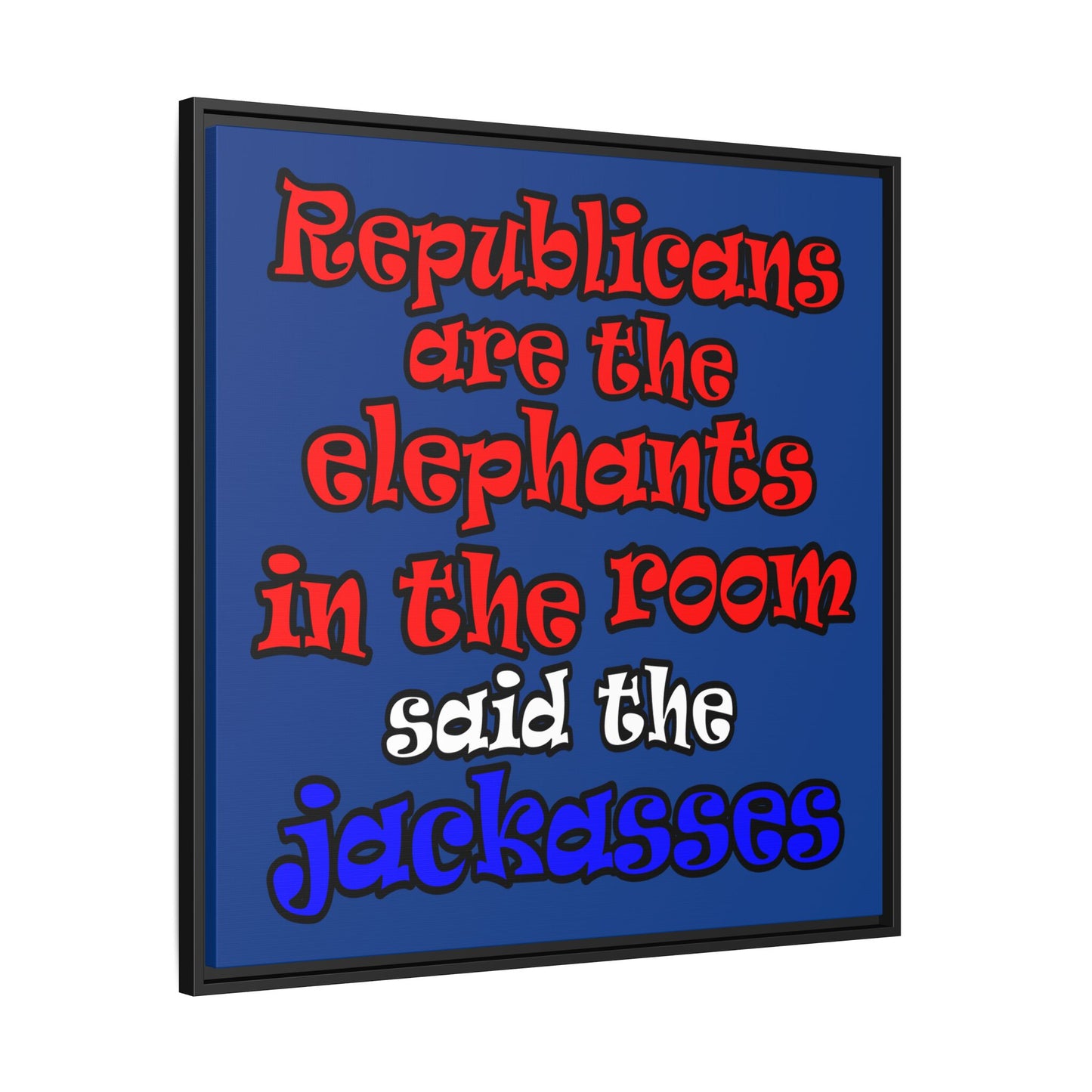 donkeys and elephants - framed canvas art (dark blue)
