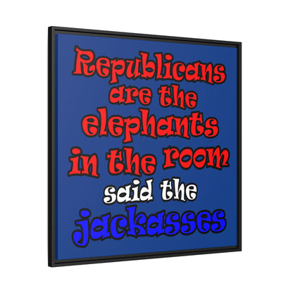 donkeys and elephants - framed canvas art (dark blue)