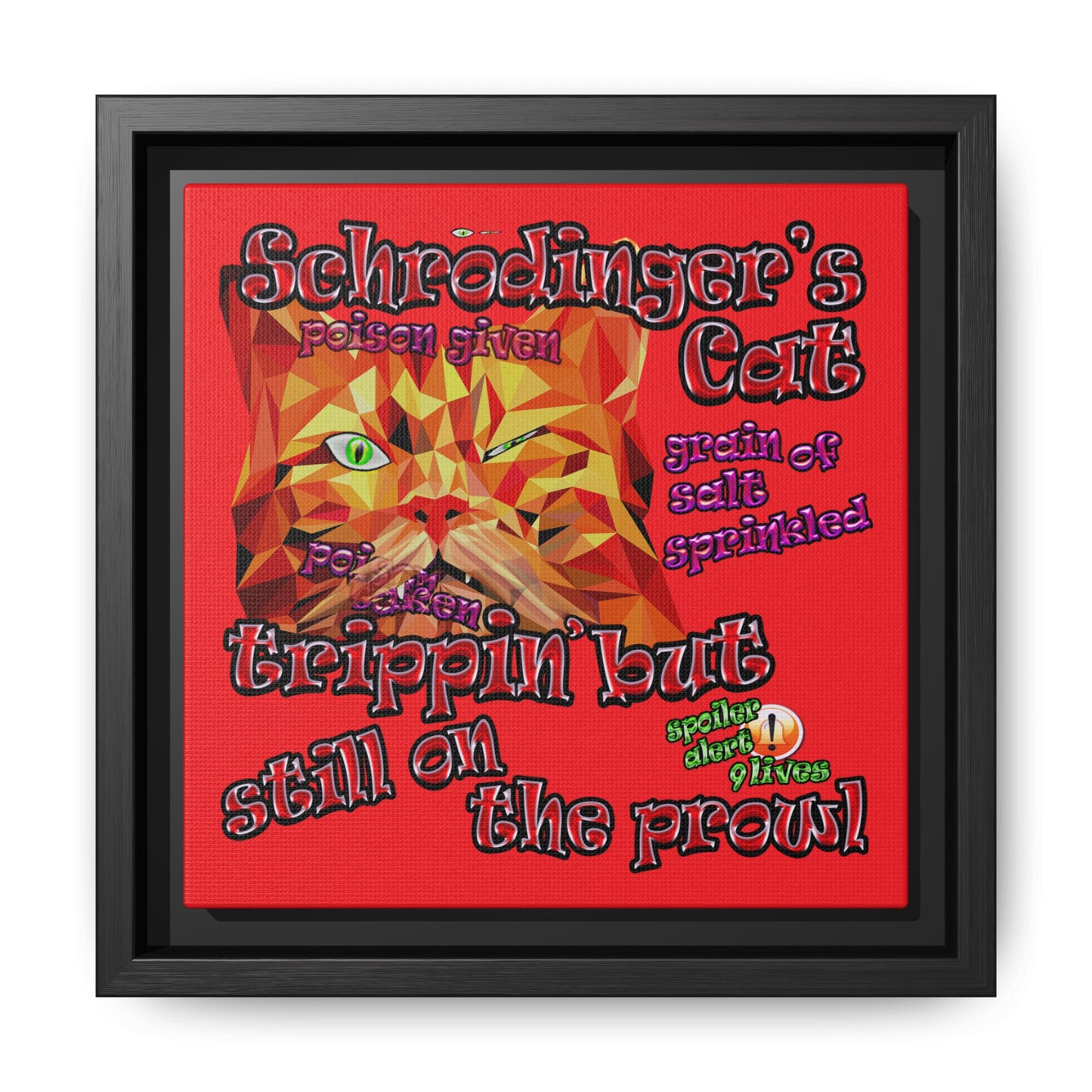 schrodinger's cat - framed canvas art (red)
