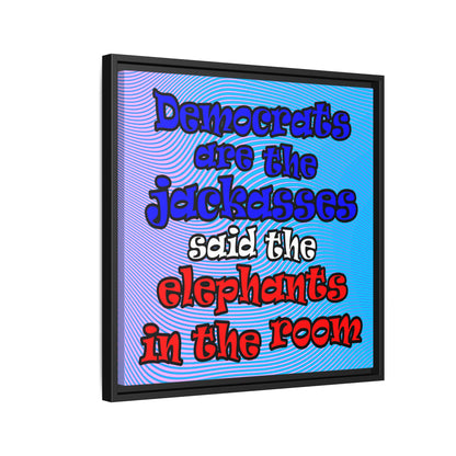 donkeys and elephants - framed canvas art (light blue-purple wave)