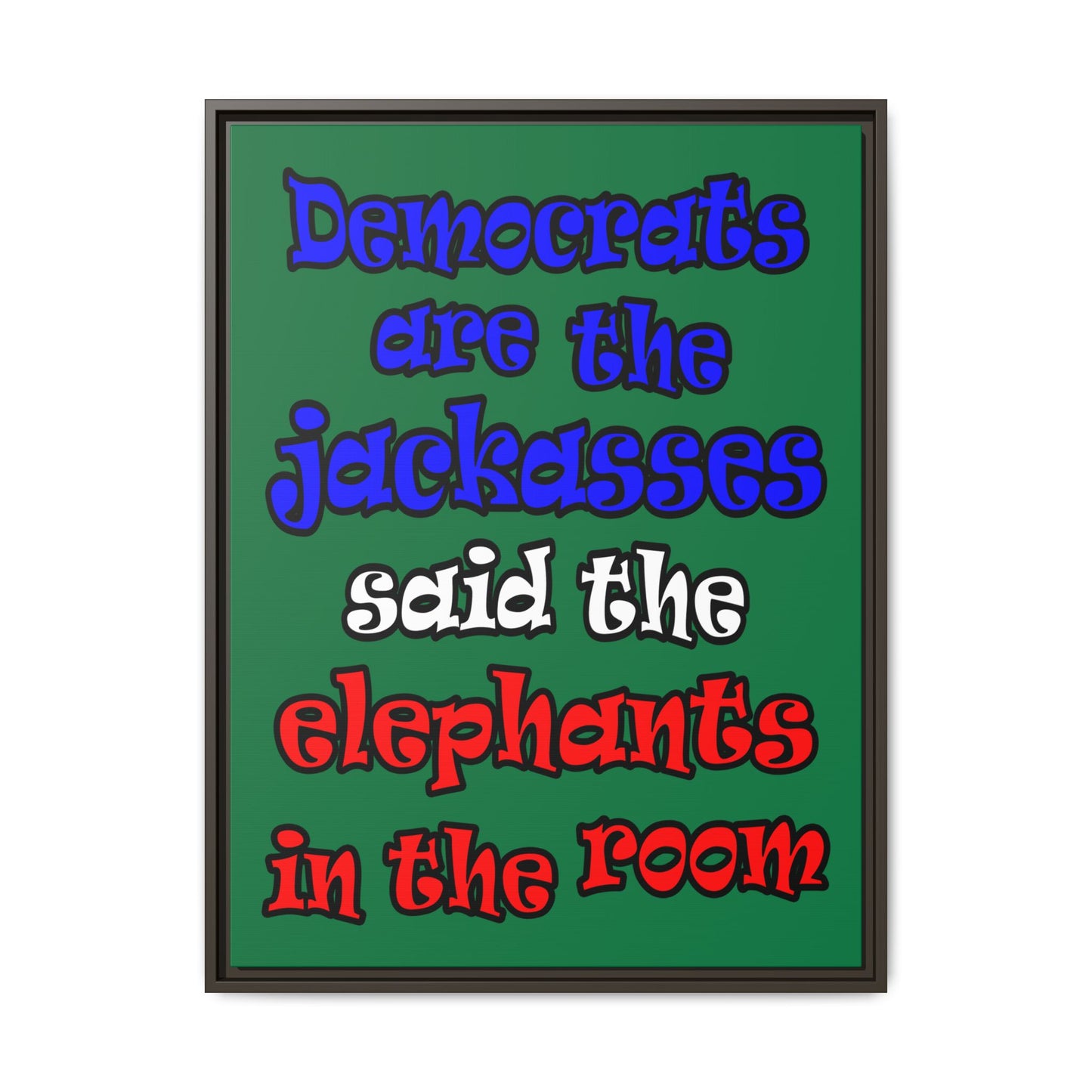 donkeys and elephants - framed canvas art (dark green)