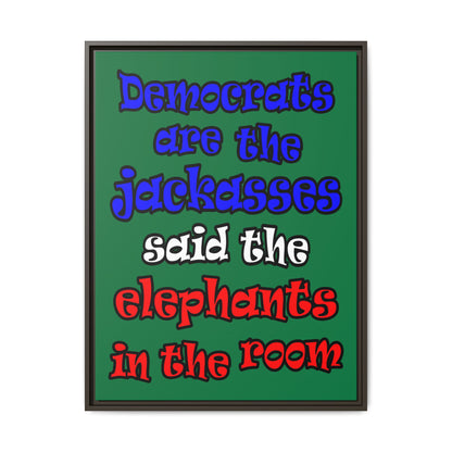 donkeys and elephants - framed canvas art (dark green)