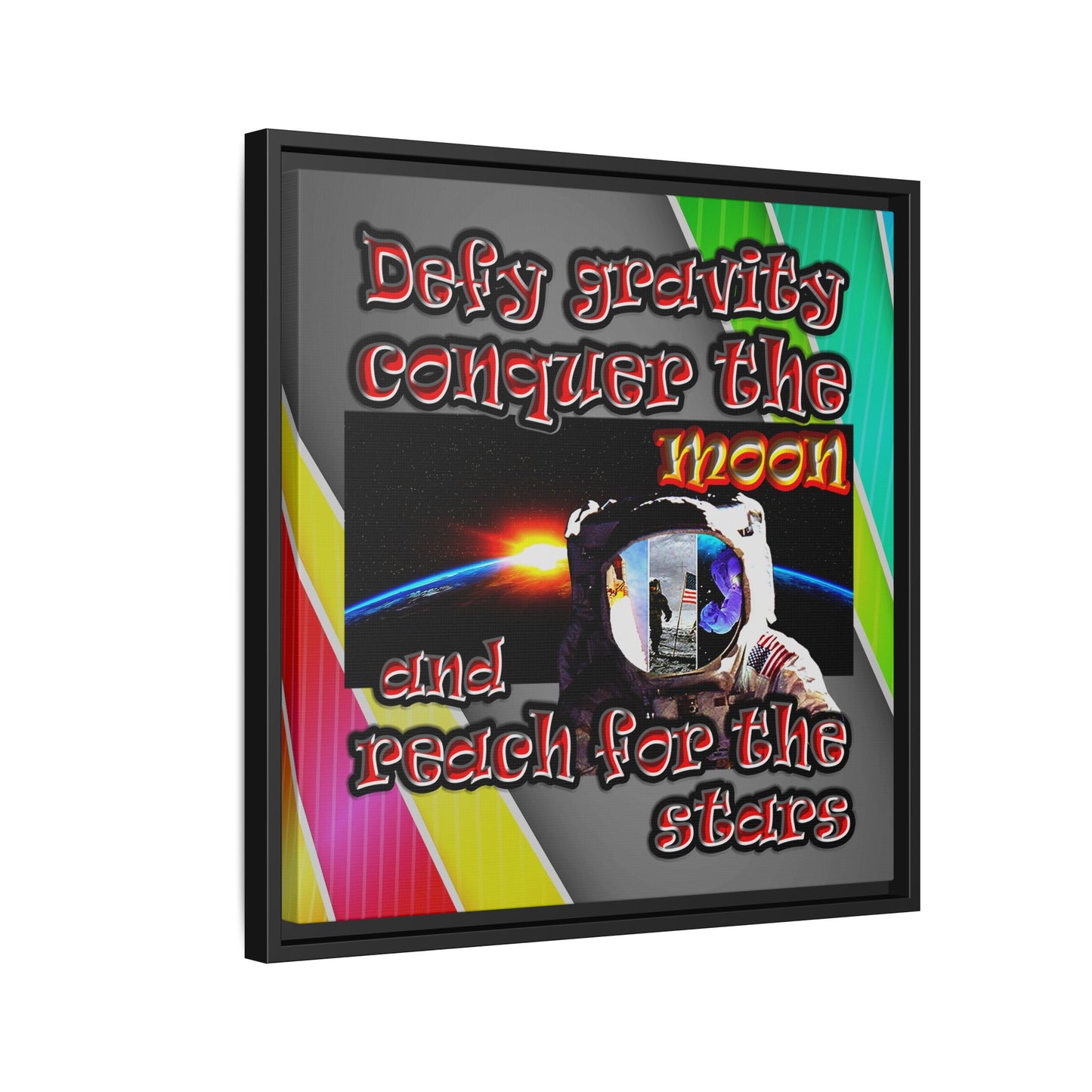 defy conquer reach - framed canvas art (rainbow split)