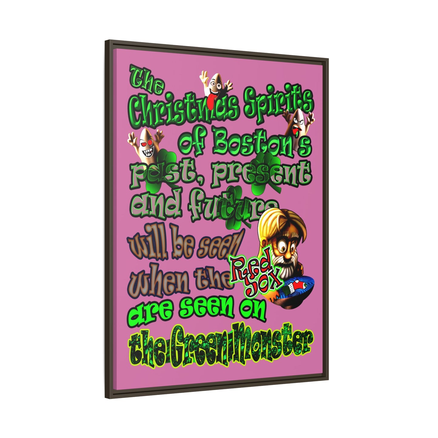 christmas spirits of boston - framed canvas art (light pink)