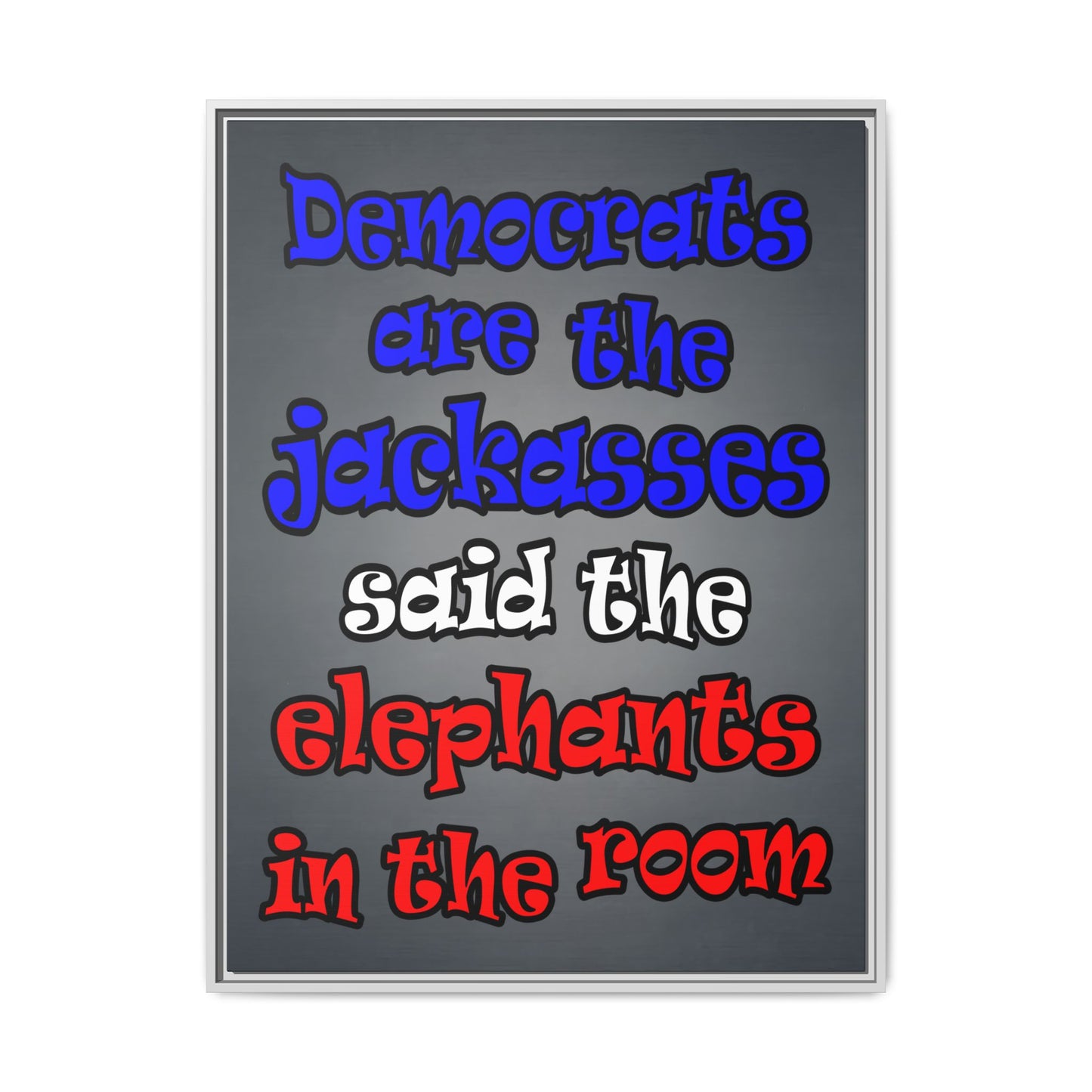 donkeys and elephants - framed canvas art (grey-light grey)