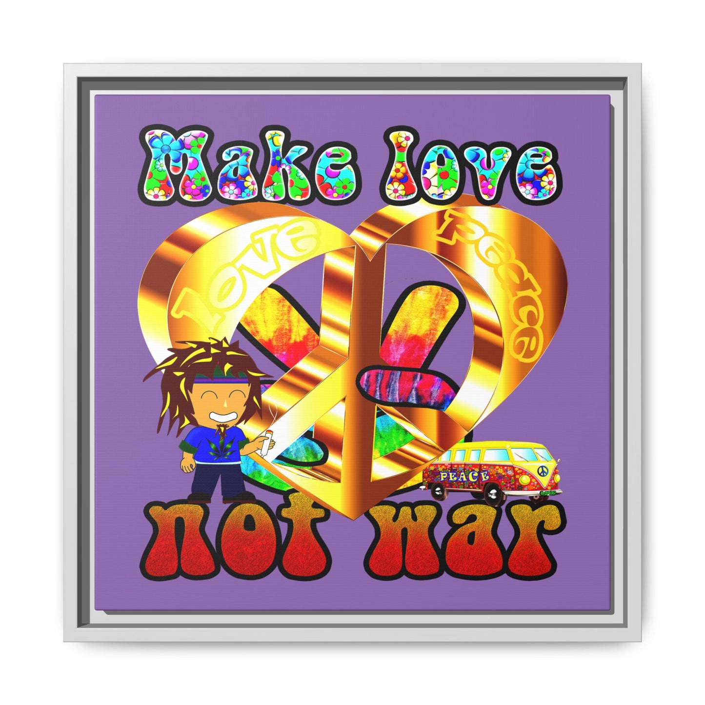 love peace - framed canvas art (light purple)