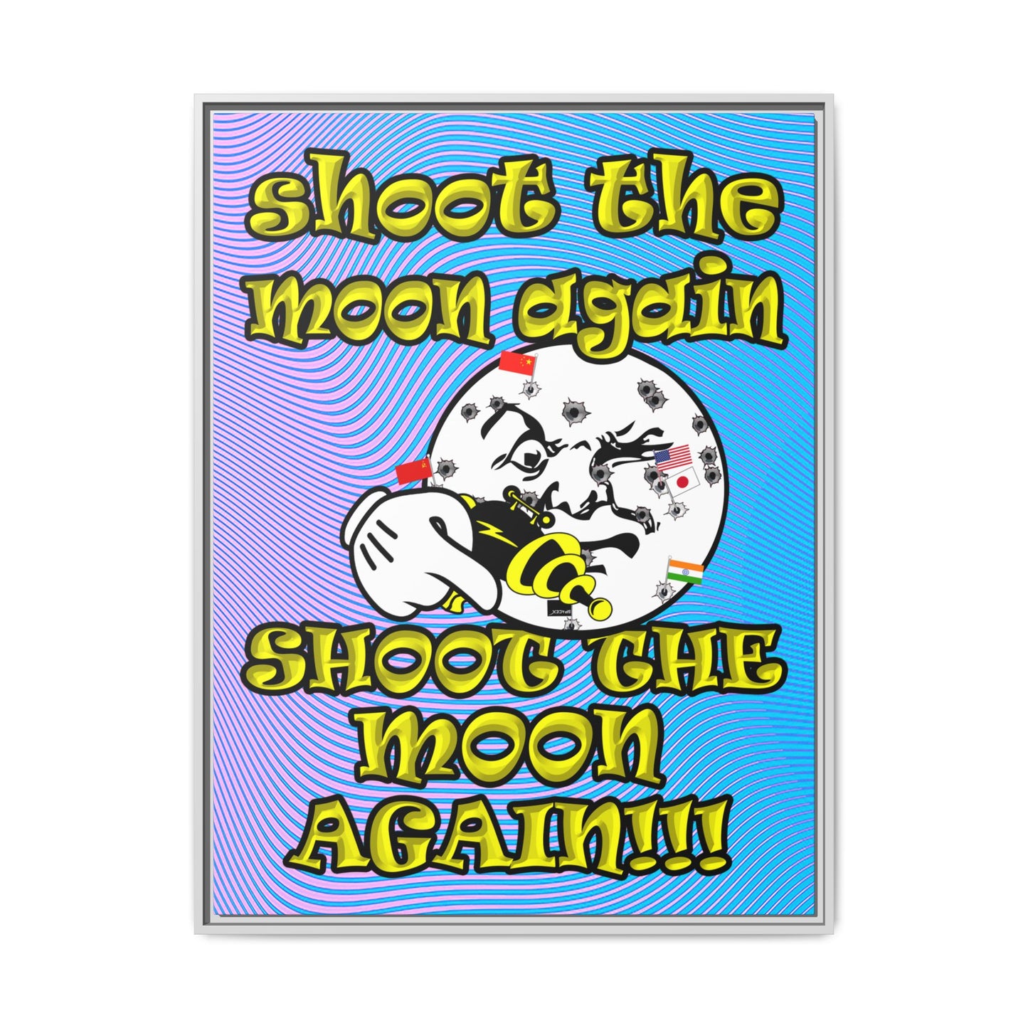 shoot the moon again - framed canvas art (light blue-purple wave)