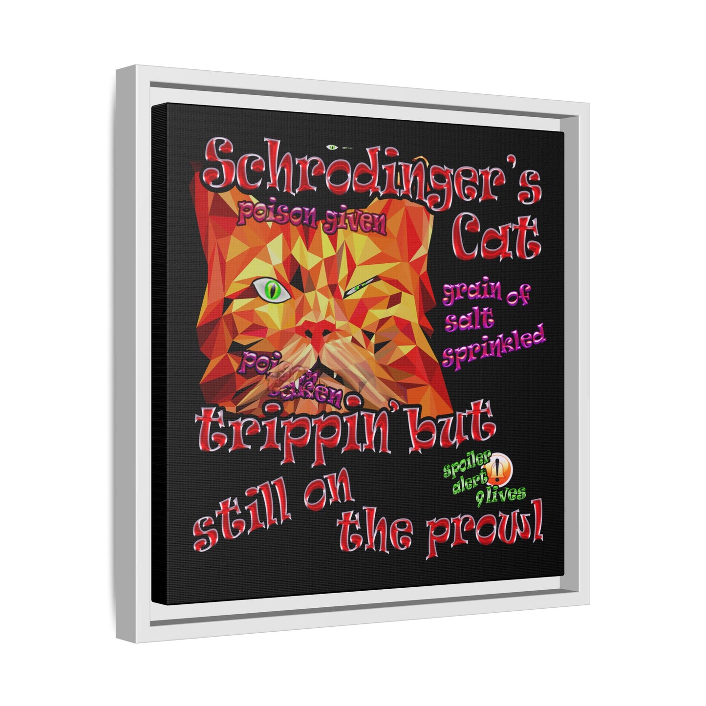 schrodinger's cat - framed canvas art (black)