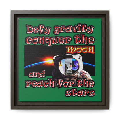 defy conquer reach - framed canvas art (dark green)