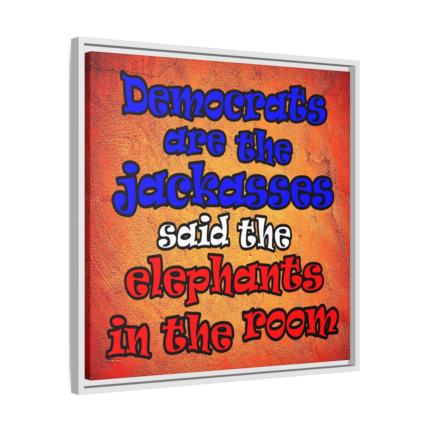donkeys and elephants - framed canvas art (burnt orange)