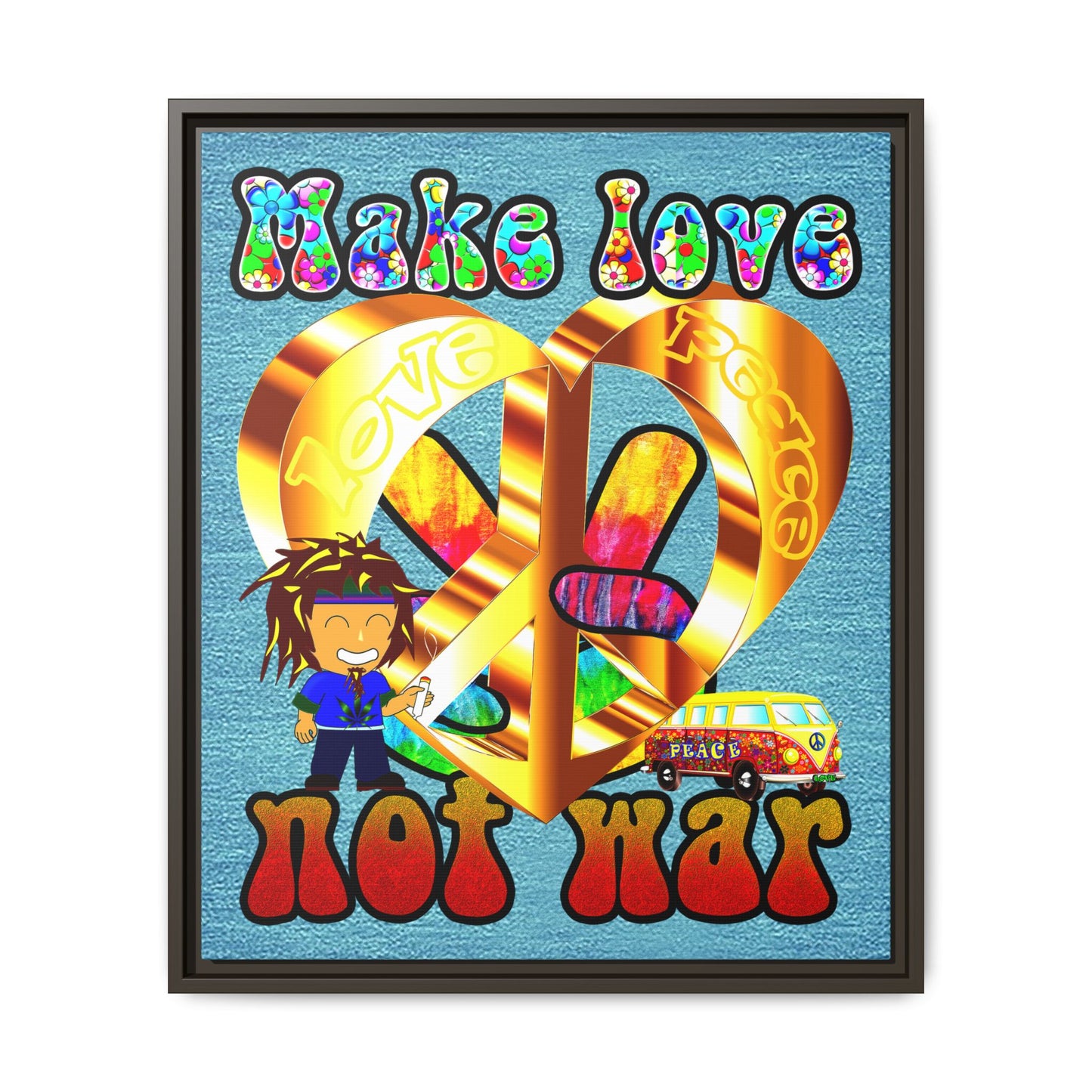 love peace - framed canvas art (faded blue)