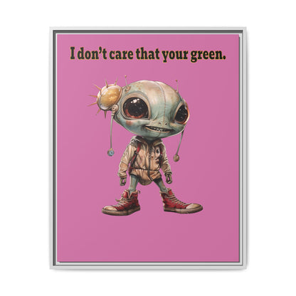 I don't care that your green - framed canvas art (light pink)