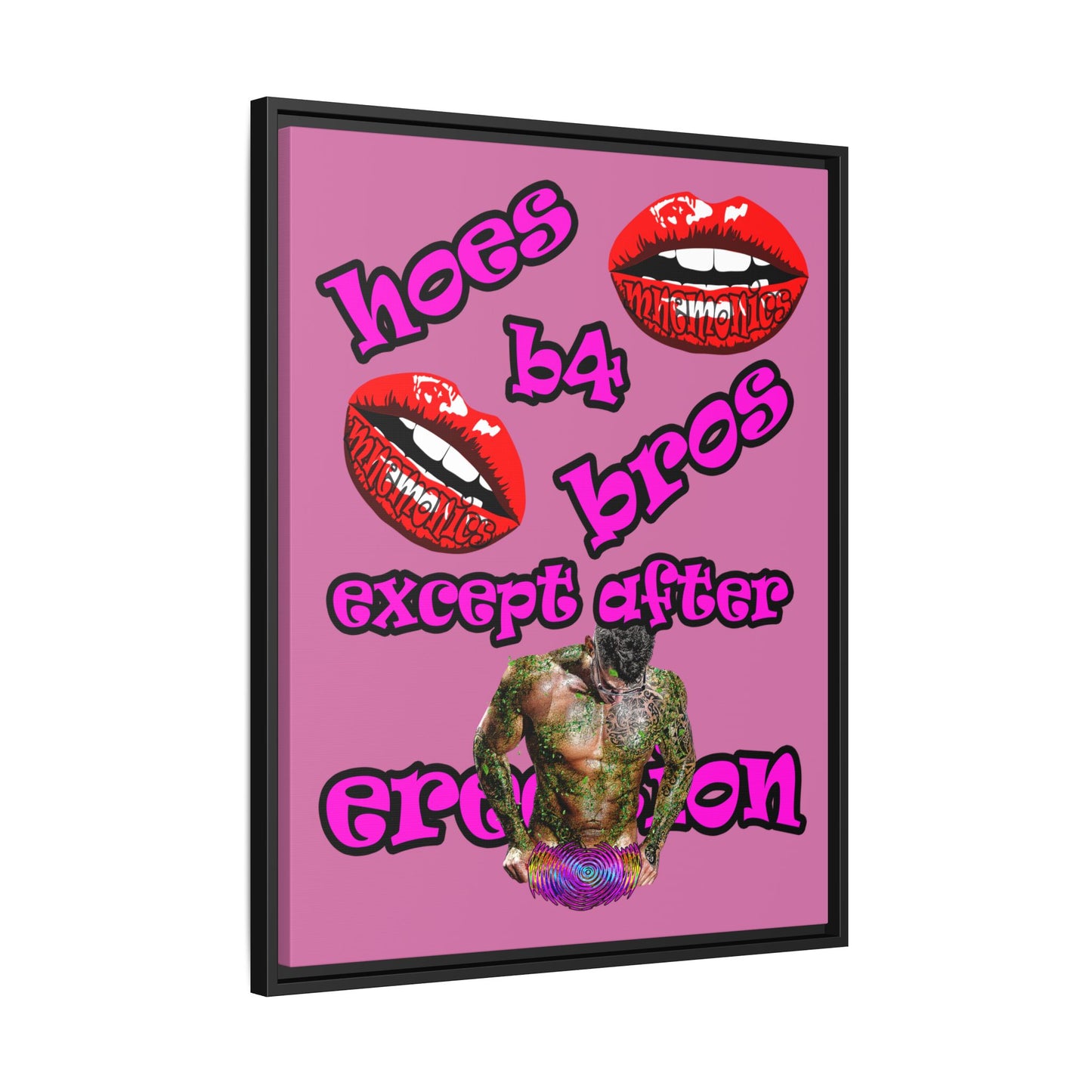 hoes b4 bros - framed canvas art (light pink)