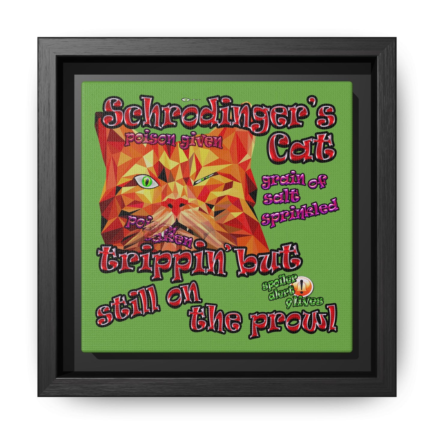 schrodinger's cat - framed canvas art (green)