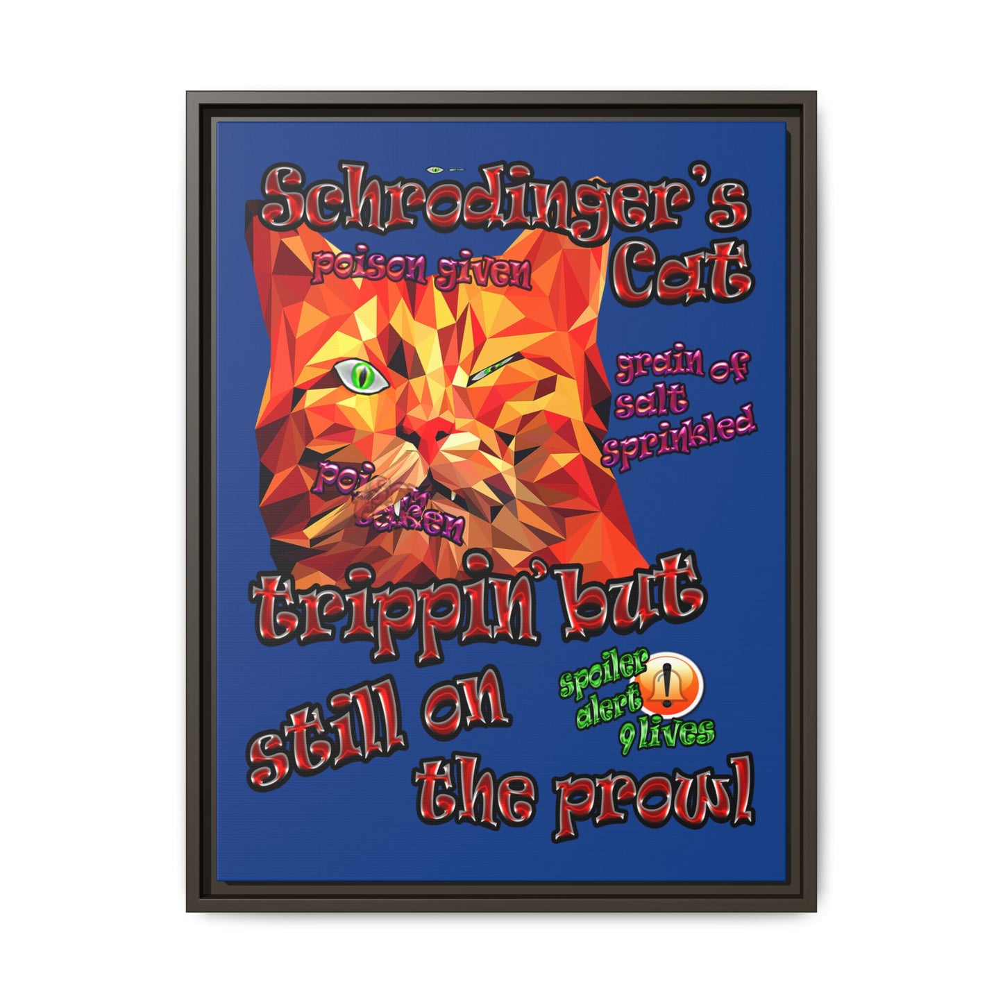schrodinger's cat - framed canvas art (dark blue)