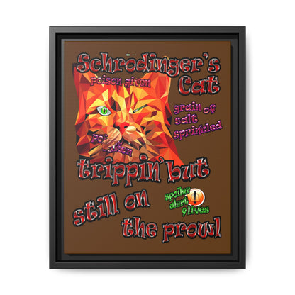 schrodinger's cat - framed canvas art (brown)