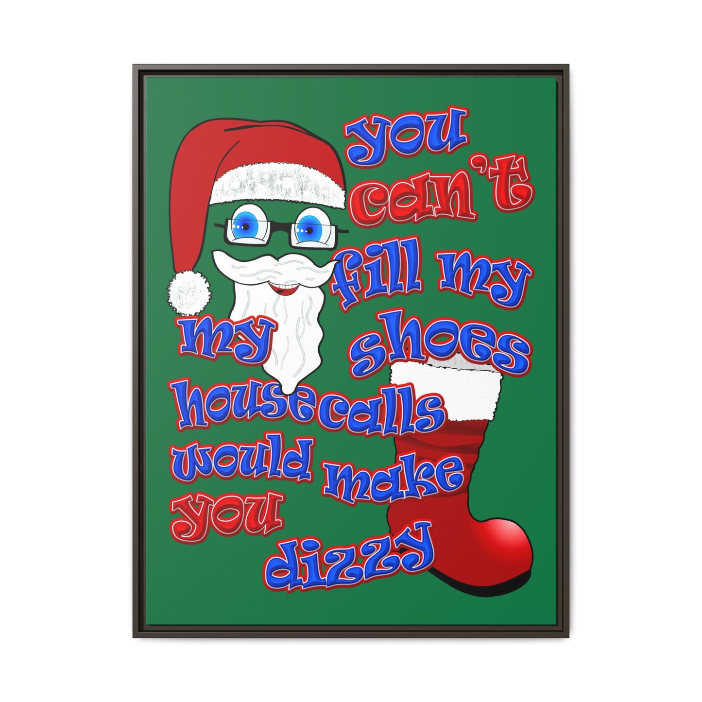 santa's shoes - framed canvas art (dark green)