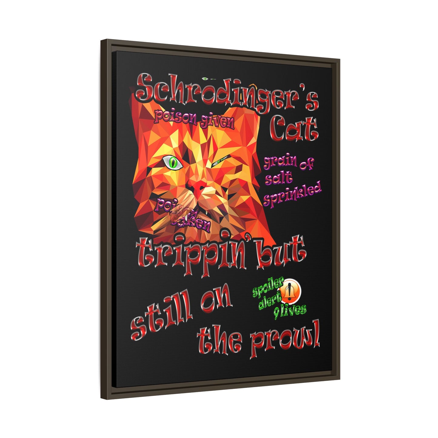schrodinger's cat - framed canvas art (black)