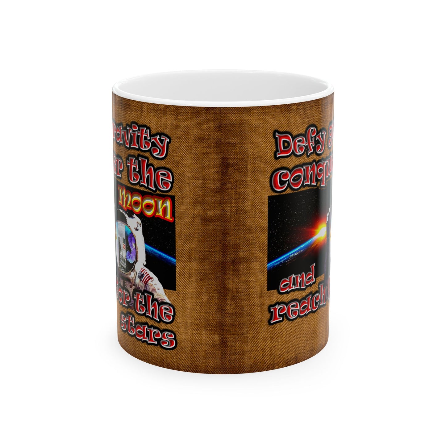 defy conquer reach - White Mug (brown papyrus)
