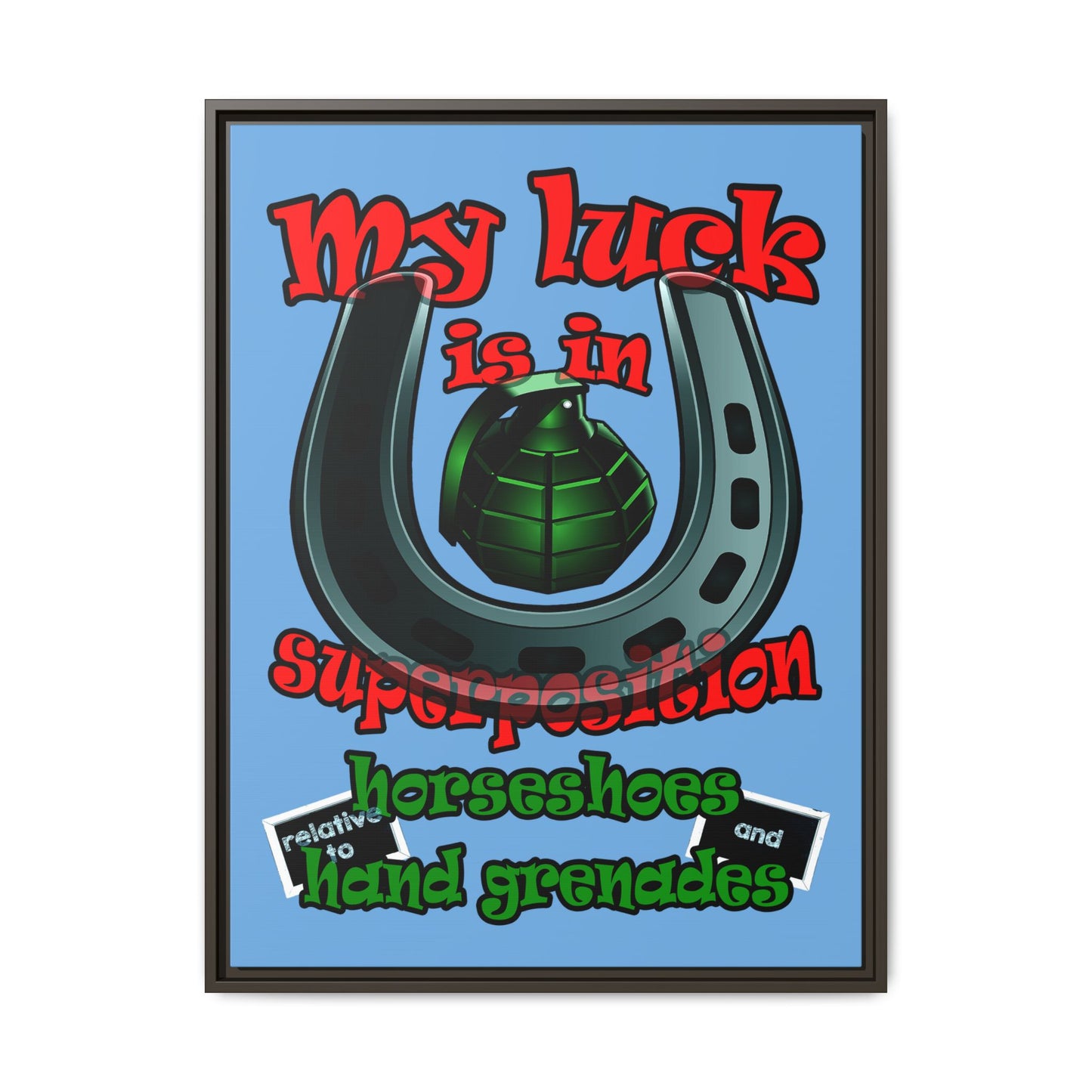 my luck - framed canvas art (light blue)