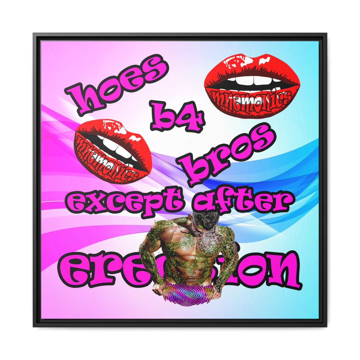 hoes b4 bros - framed canvas art (light blue-pink wave)
