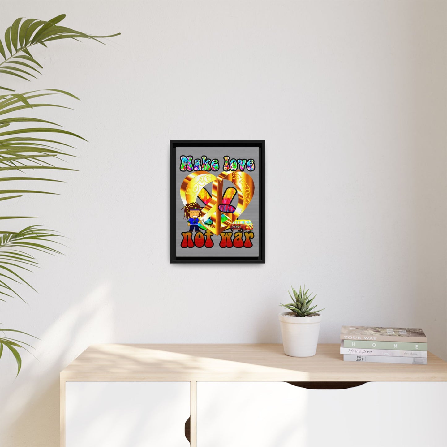 love peace - framed canvas art (grey)