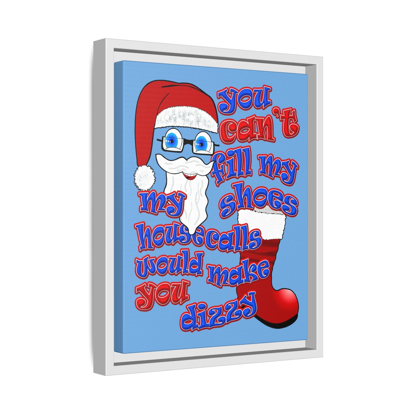 santa's shoes - framed canvas art (light blue)