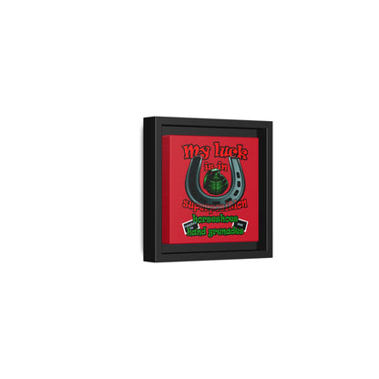 my luck - framed canvas art (dark red)