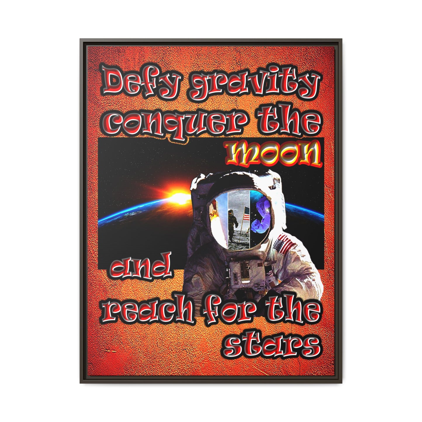 defy conquer reach - framed canvas art (burnt orange)