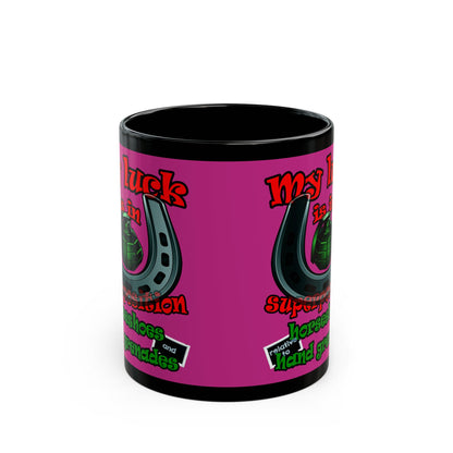 my luck - Black Mug (pink)
