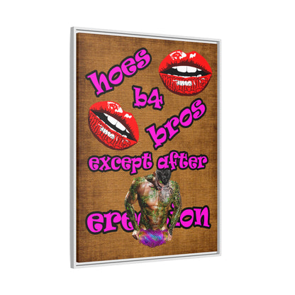 hoes b4 bros - framed canvas art (brown papyrus)