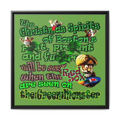 christmas spirits of boston - framed canvas art (green)
