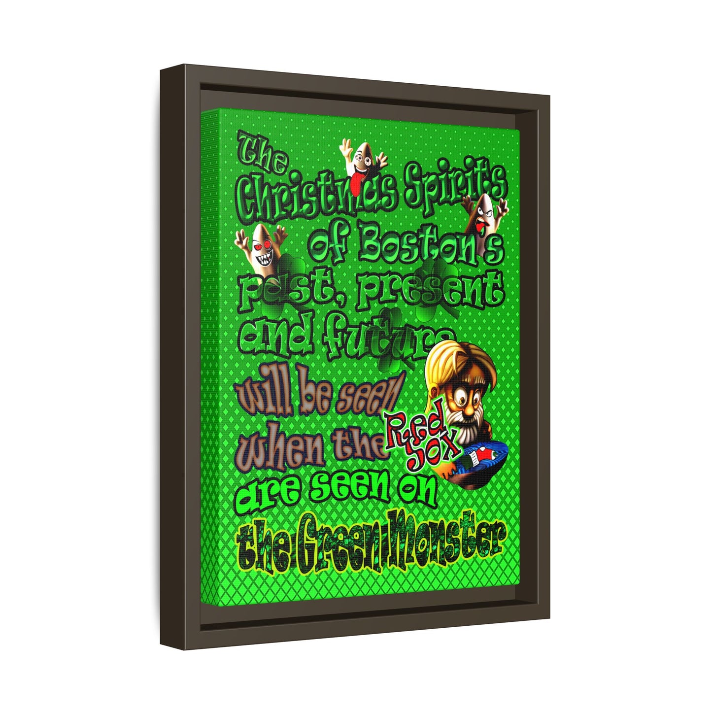 christmas spirits of boston - framed canvas art (logo green)